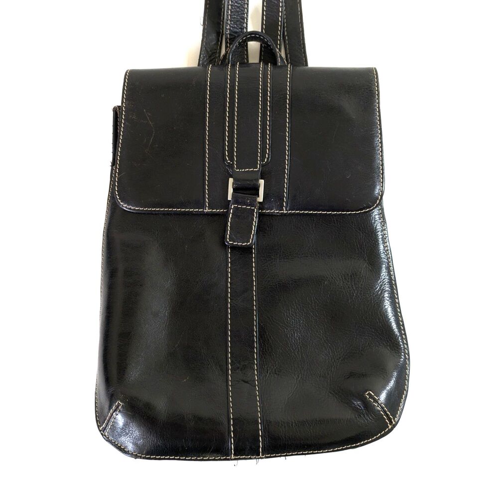 Vintage Wilsons Leather Pelle Studio Black Small Backpack Contrast Stitch 90s